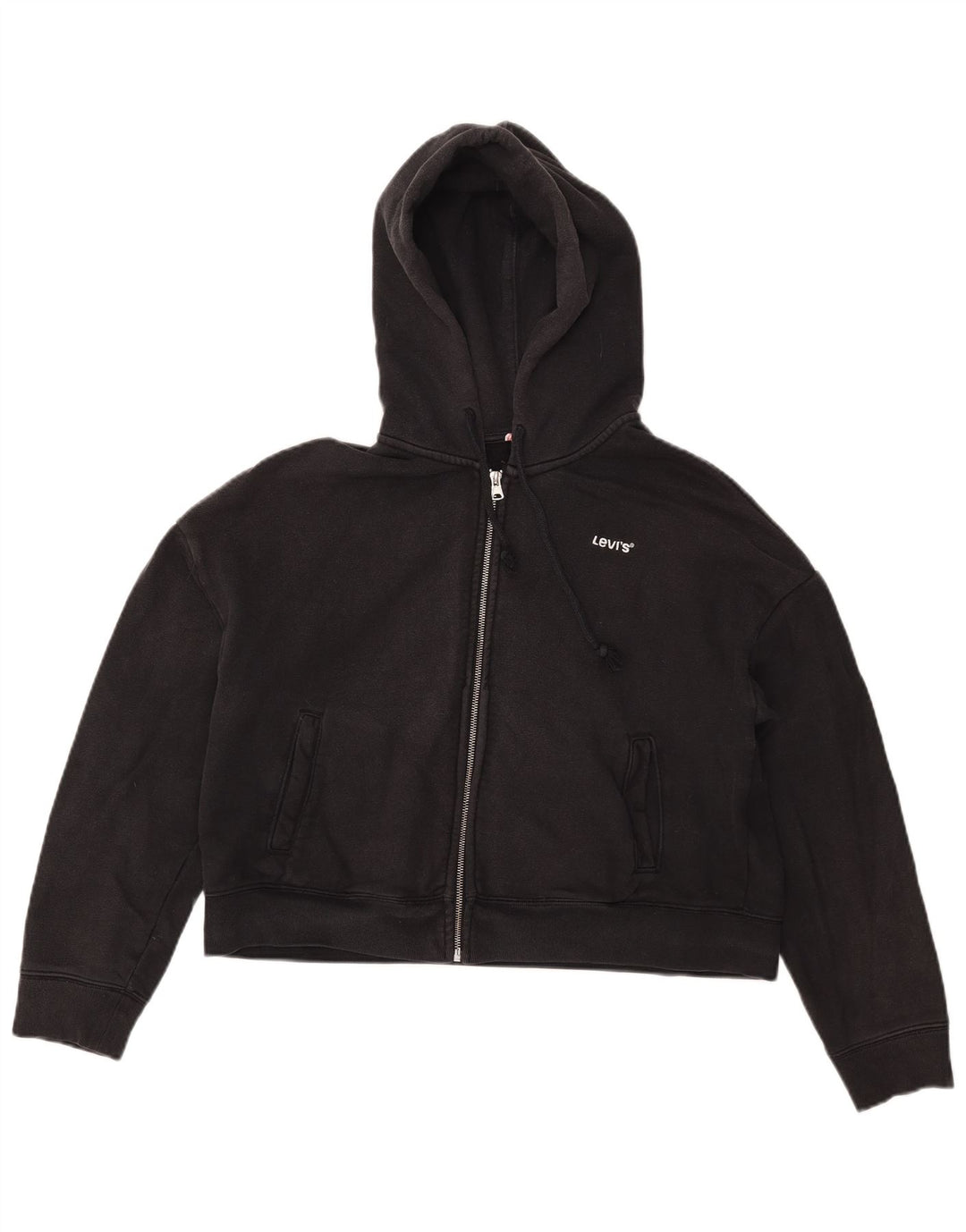 Levi's Dame Oversized Crop Zip Hoodie Sweater UK 10 Small Black