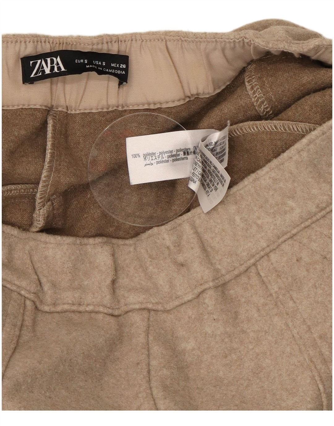 Zara Womens Casual Bukser med brede ben Små W26 L29 Beige Polyester
