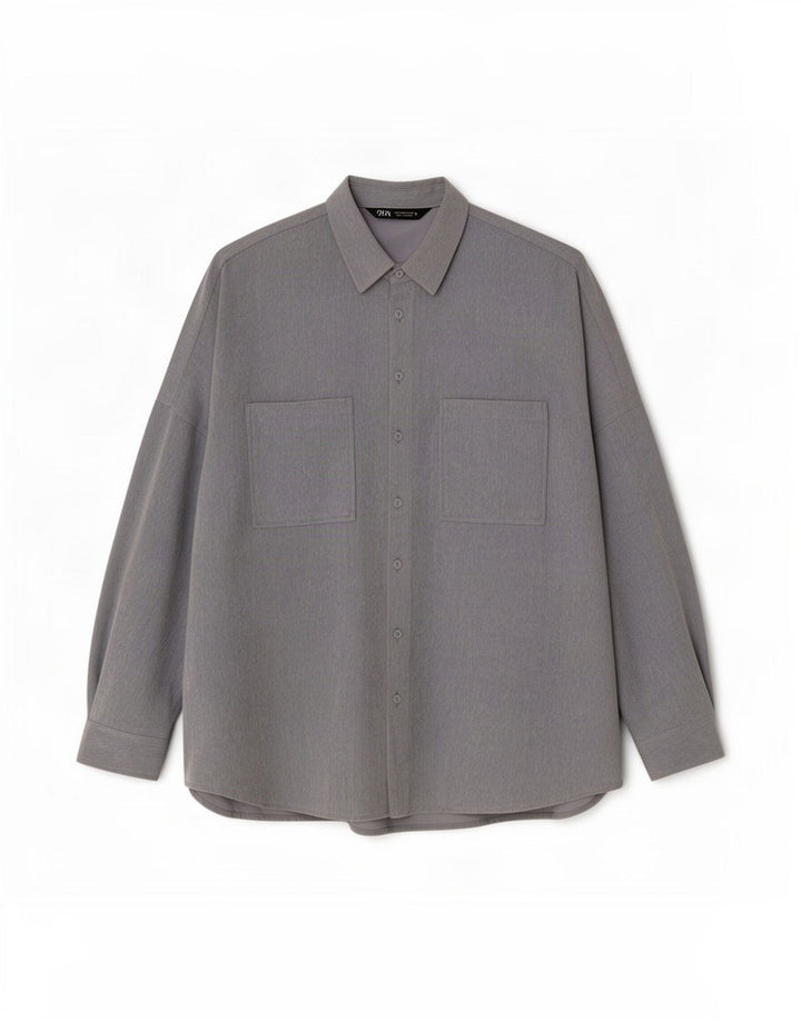 Zara Damefløjlsskjorte UK 14 Medium Blue Polyester
