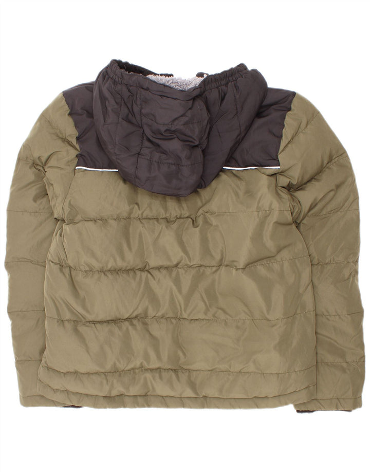 Eddie Bauer drenge hættepolstret jakke 7-8 år Small Khaki Colourblock