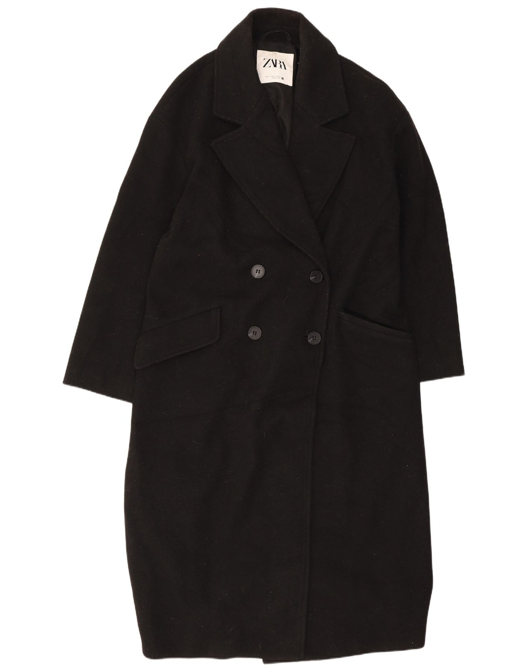 Zara Dame Oversized Dobbeltradet Frakke UK 10 Small Black Polyester