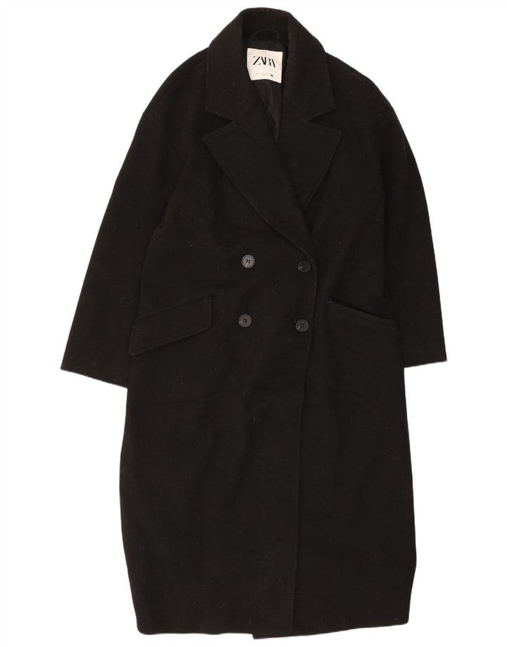 Zara Dame Oversized Dobbeltradet Frakke UK 10 Small Black Polyester