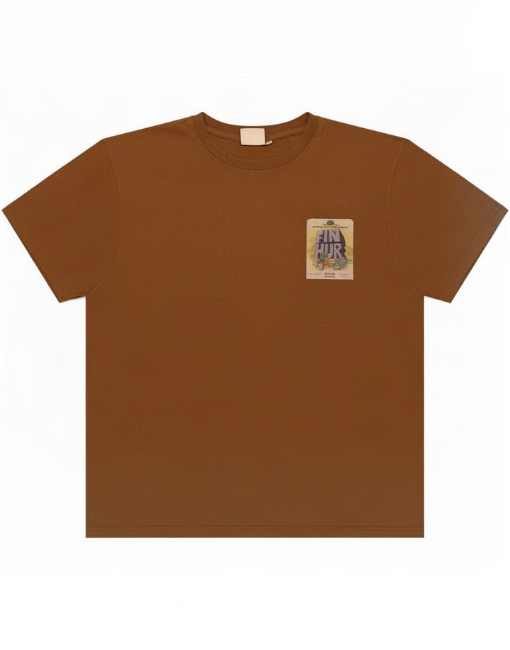Weird Fish Herre grafisk T-shirt Top Medium Brun Bomuld