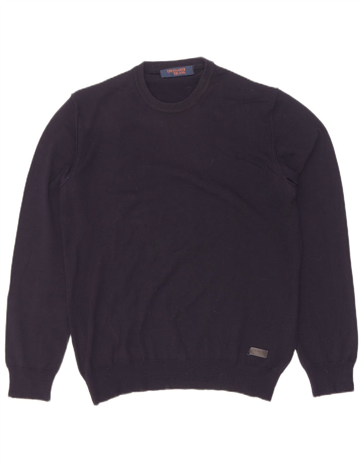 Trussardi Herre Crew Neck Jumper Sweater Small Navy Blue