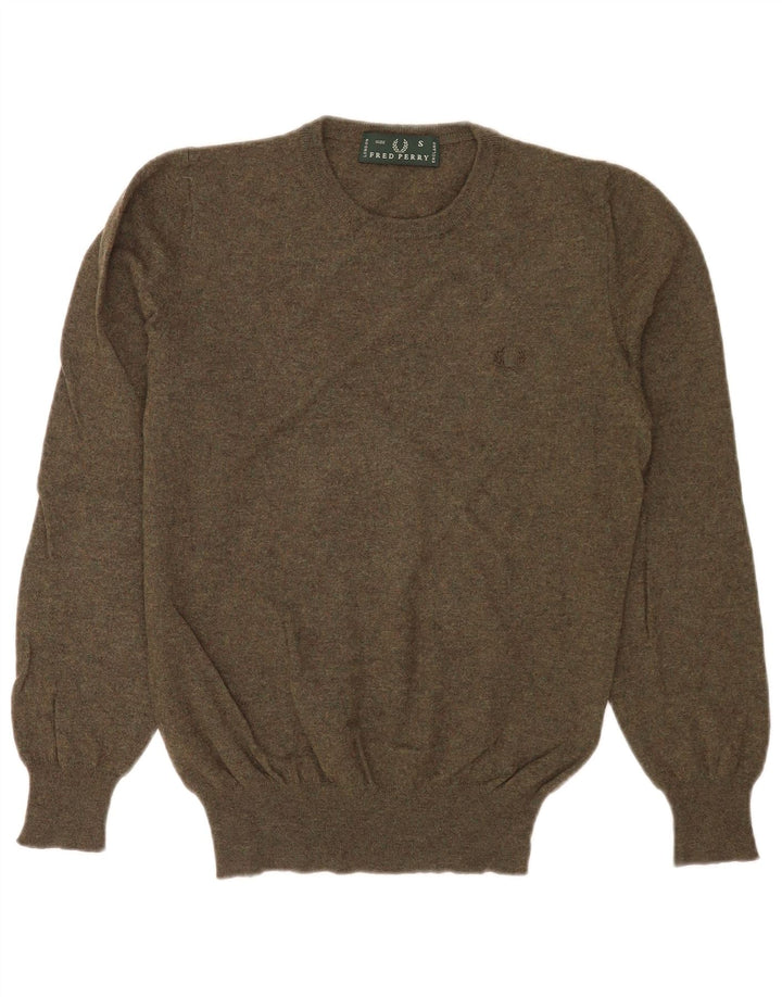 Fred Perry Herre Crew Neck Jumper Sweater Small Khaki Wool