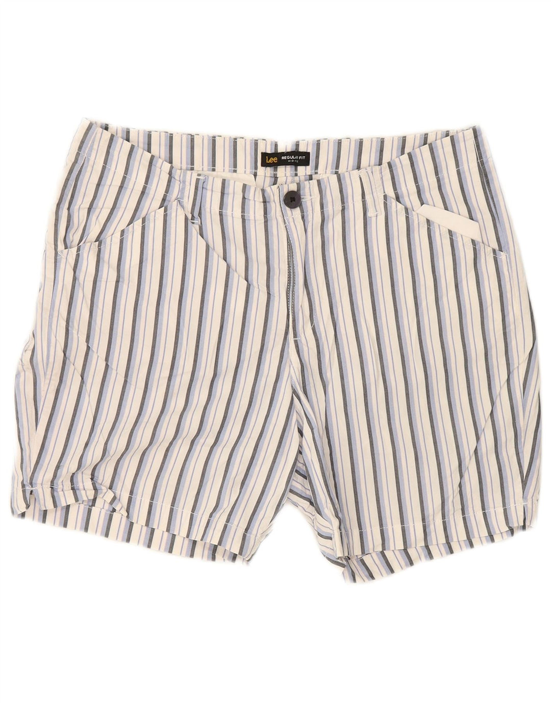 LEE Womens Mid Rise Regular Fit Chino Shorts W36 XL White Striped