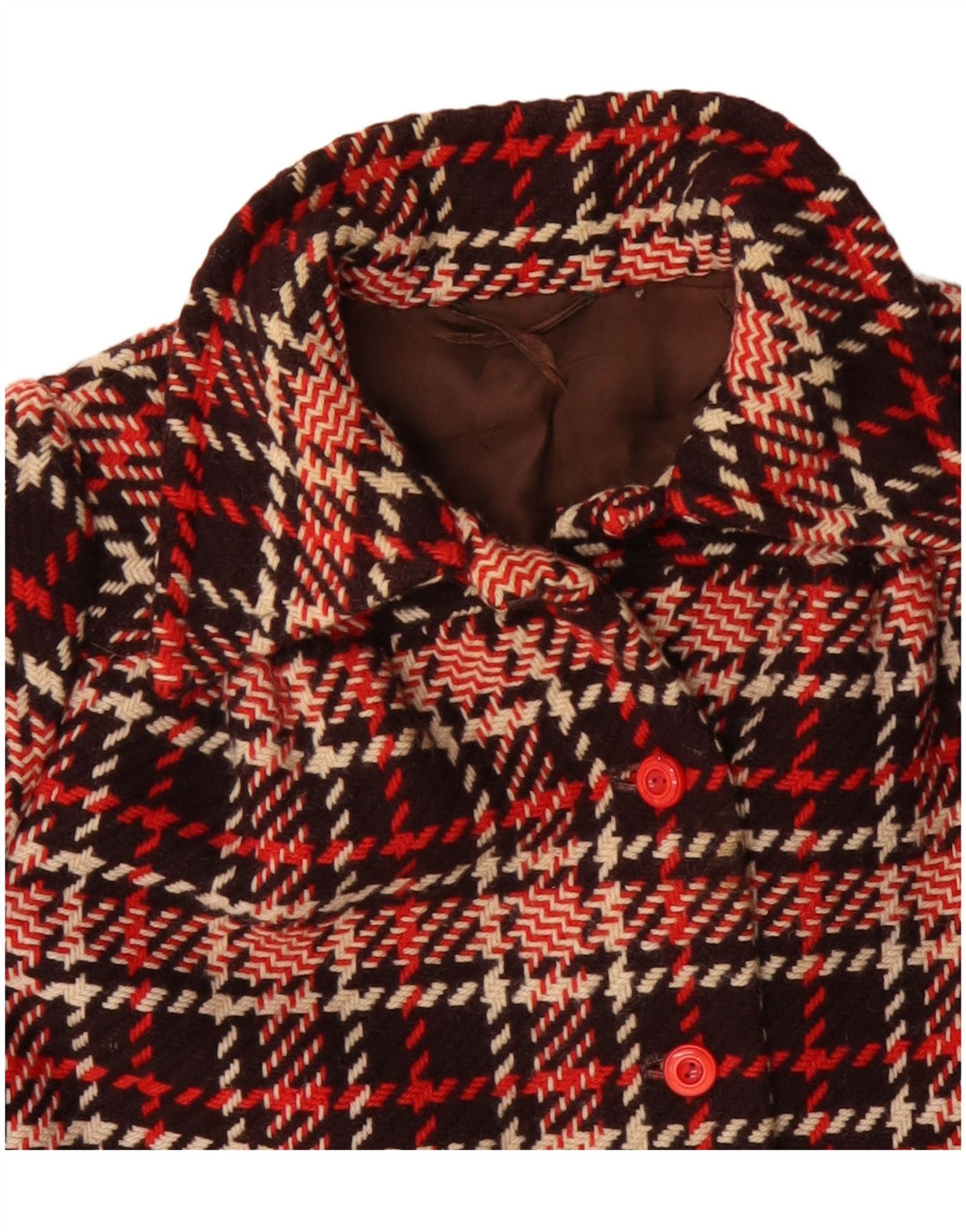 VINTAGE Kort overfrakke til kvinder UK 18 XL Rød ternet