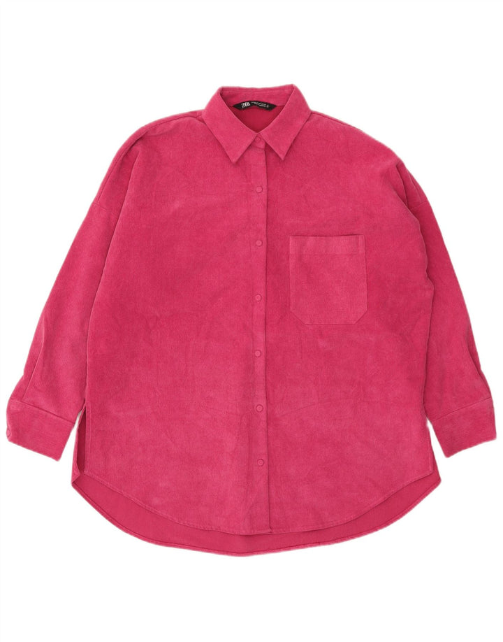 Zara Dame Oversized Flanell Shirt UK 6 XS Pink Polyester