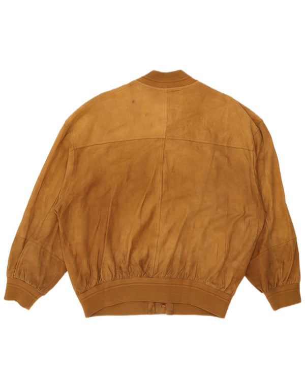 James Dillon Mens Suede Bomber Jacket UK 40 Large Beige Leather