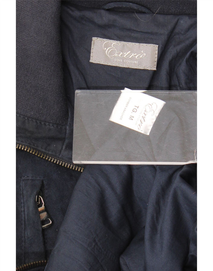 Vintage dame ruskind bomberjakke UK 12 Medium marineblåt læder