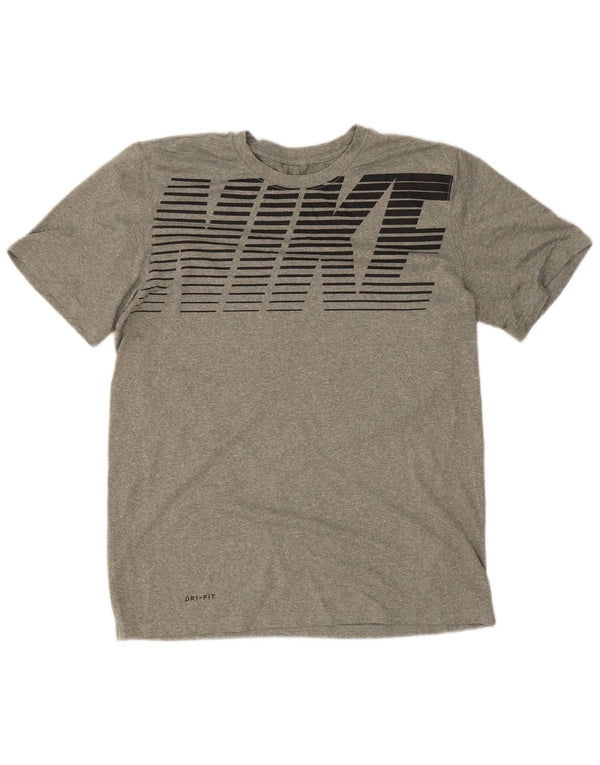 Nike Herre Dri Fit grafisk T-shirt Top Medium Grey Flecked Polyester