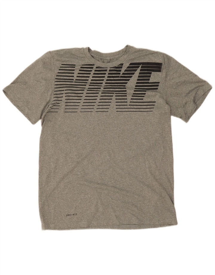 Nike Herre Dri Fit grafisk T-shirt Top Medium Grey Flecked Polyester