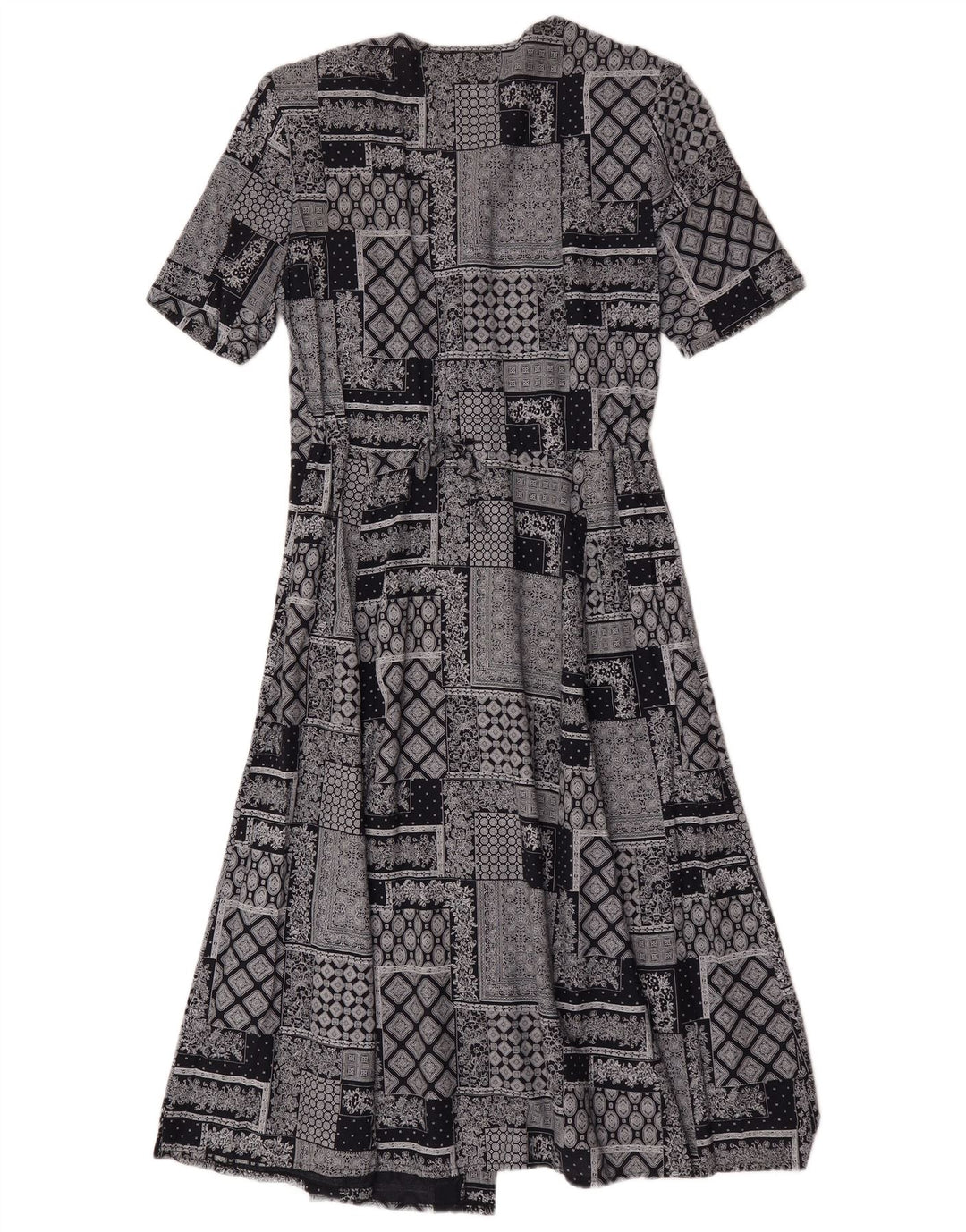 Vintage Dame A-Line Kjole UK 14 Medium Grey Patchwork