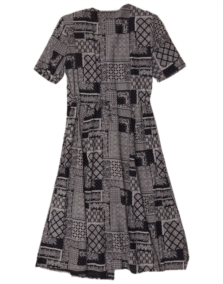 Vintage Dame A-Line Kjole UK 14 Medium Grey Patchwork