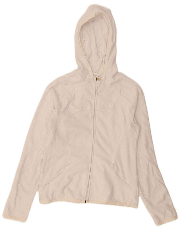 Adidas dame fleecejakke med hætte UK 12 Medium White Polyester