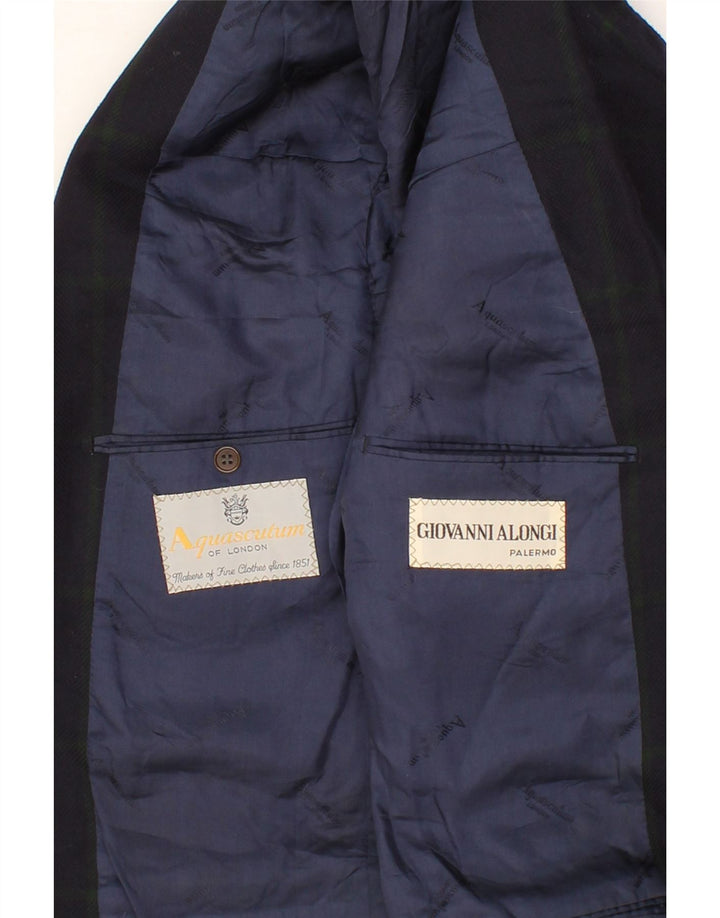AQUASCUTUM Mens 2 Button Blazer Jacket UK 38 Medium Navy Blue Check Vintage Aquascutum and Second-Hand Aquascutum from Messina Hembry 