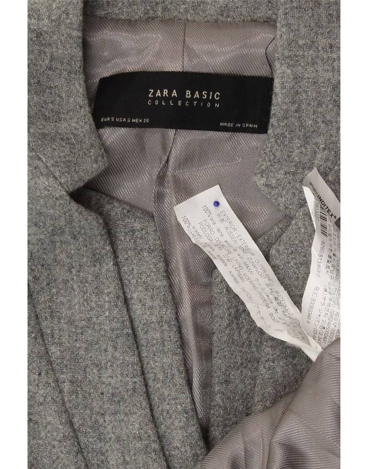 Zara Womens Longline 1-knap blazerjakke UK 10 Small Grey Flecked Wool