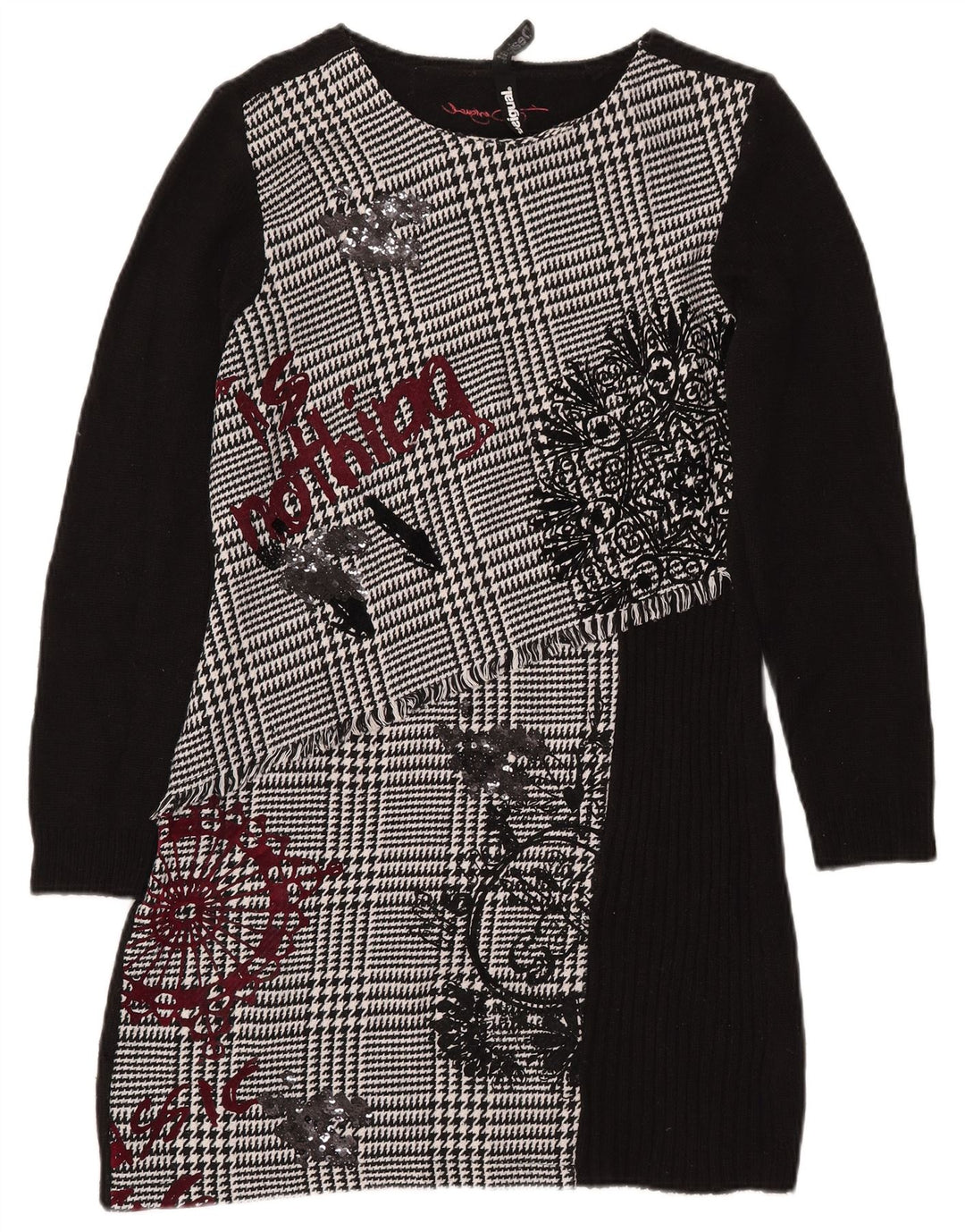 DESIGUAL Grafisk Jumperkjole til kvinder EU 42 Stor sort hundetand