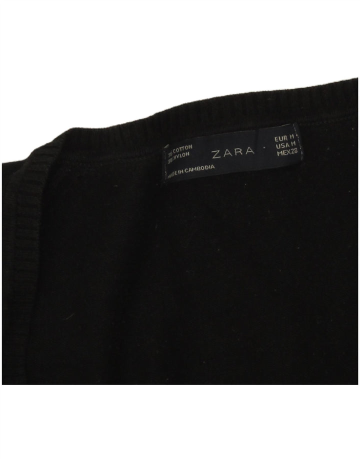 Zara Womens V-Neck Jumper Sweater UK 12 Medium Black Cotton