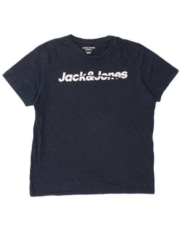 Jack & Jones Herre Regular Fit grafisk T-shirt Top Stor marineblå bomuld