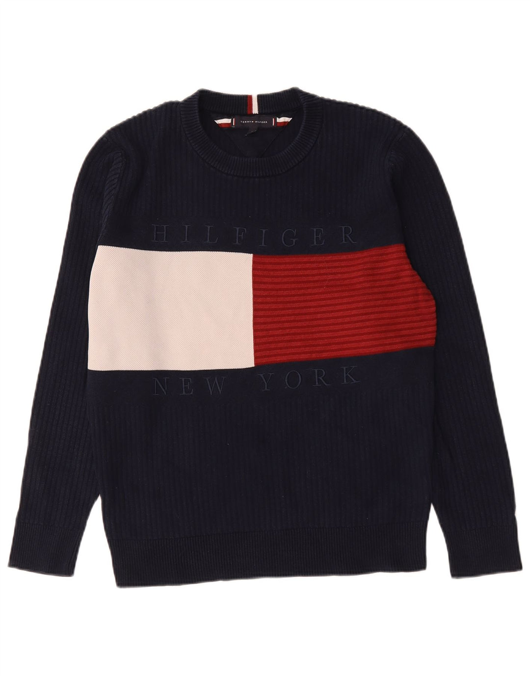 Tommy Hilfiger Herre Crew Neck sweater Medium Navy Blue Colourblock