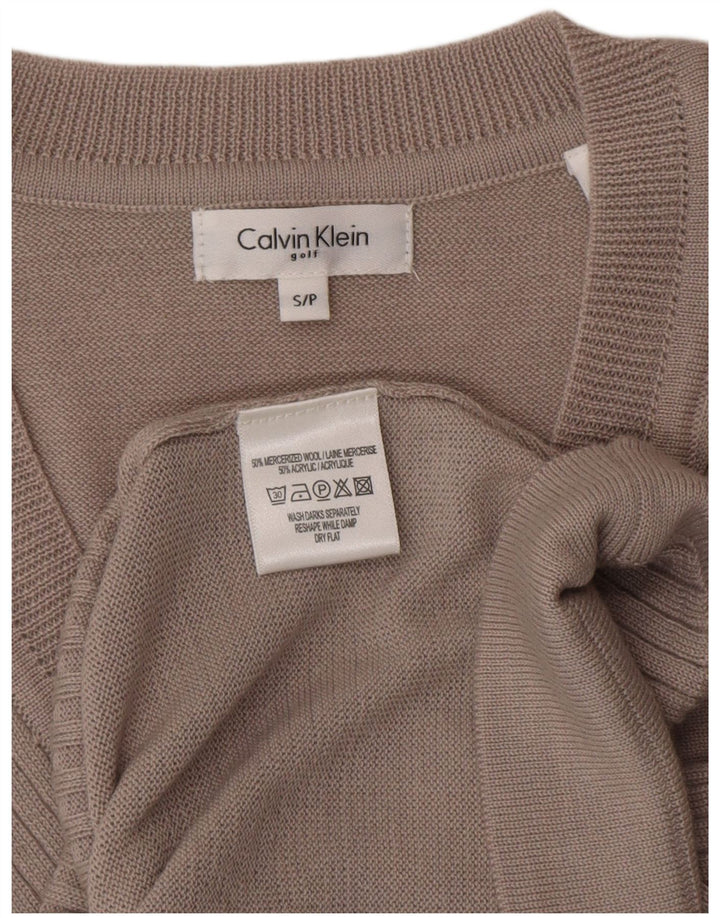 CALVIN KLEIN Dame Golf V-hals sweater UK 10 Small Beige Uld