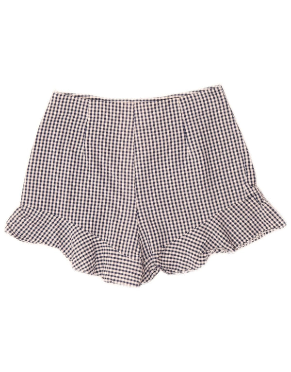 Zara Dame Højtalje Casual Shorts Små W26 Blå Gingham