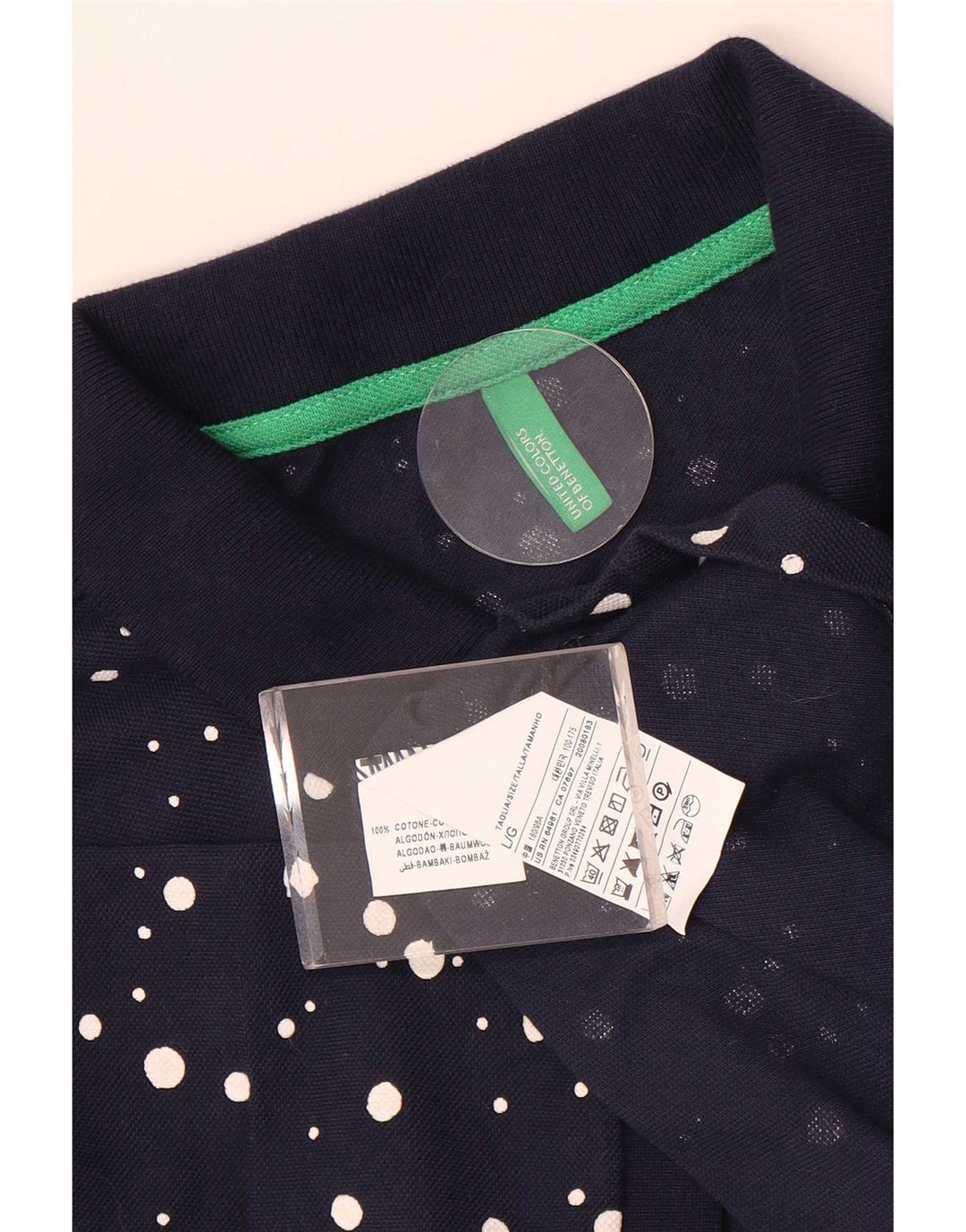 Benetton herre poloshirt Stor marineblå plettet bomuld