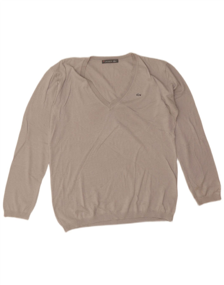 Lacoste Dame V-hals sweater Størrelse 44 Stor Grå Silke