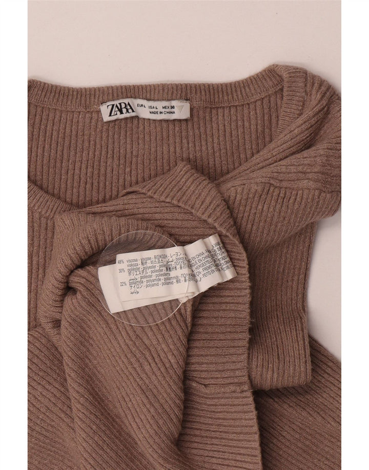 ZARA Womens Crop Top Langærmet UK 14 Stor brun viskose
