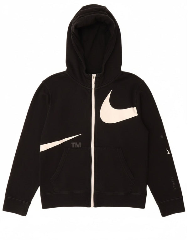 NIKE Boys Swoosh grafisk hættetrøje med lynlås 10-11 år Medium Sort