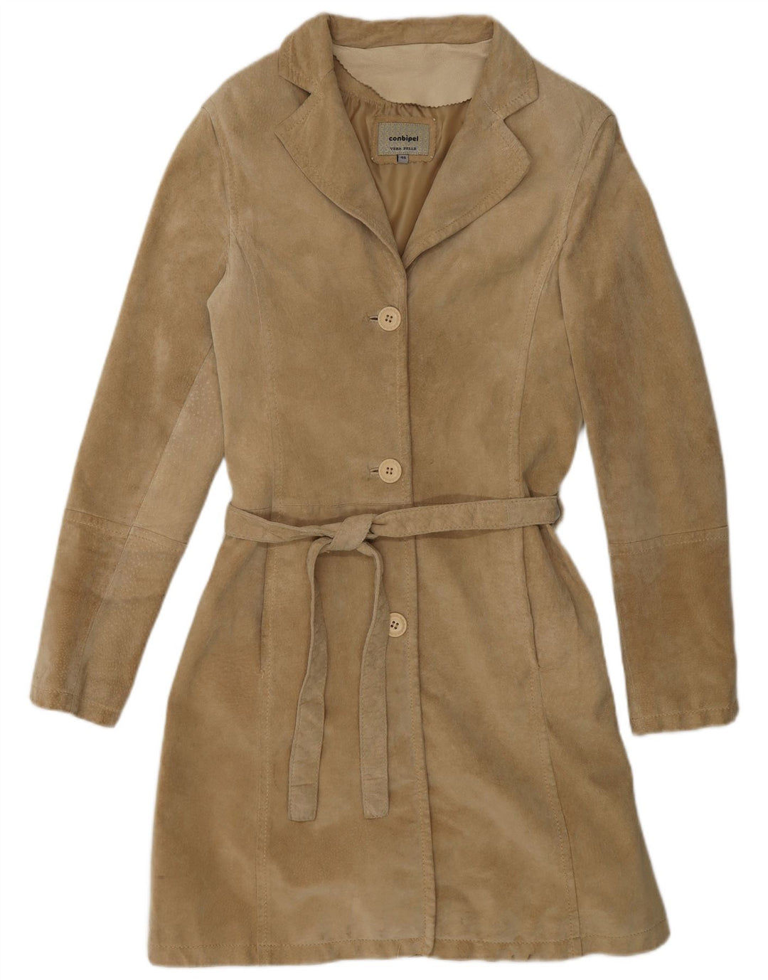 Conbipel Dame Ruskind Overfrakke IT 46 Large Khaki Læder