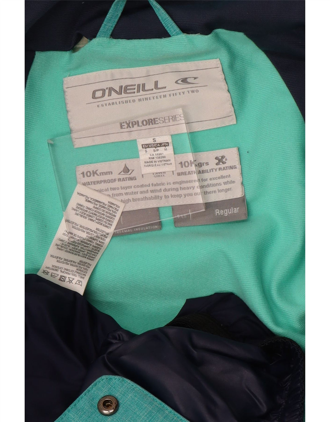O'Neill Regnjakke med hætte til mænd, Regular Fit UK 36 Lille turkis polyester