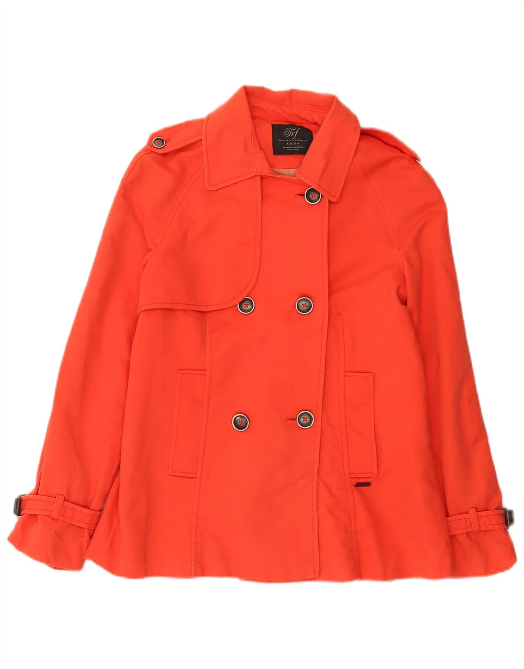 Zara Kvinder Kort Trench Coat UK 12 Medium Orange Bomuld