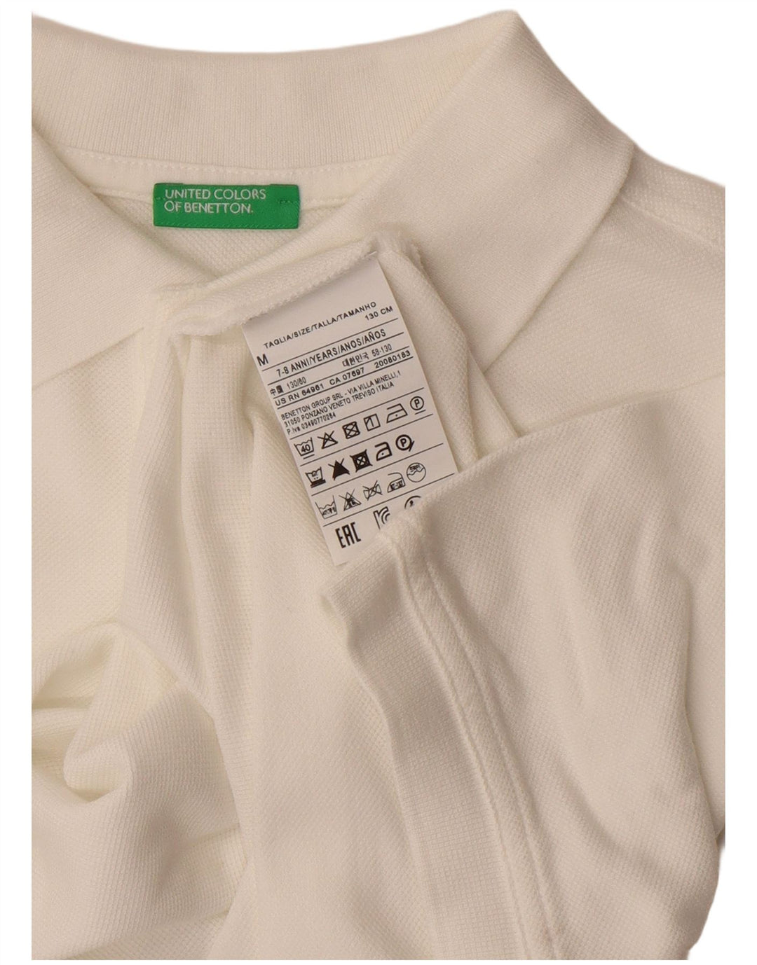 Benetton Boys Polo Shirt 7-8 år Medium Hvid Bomuld