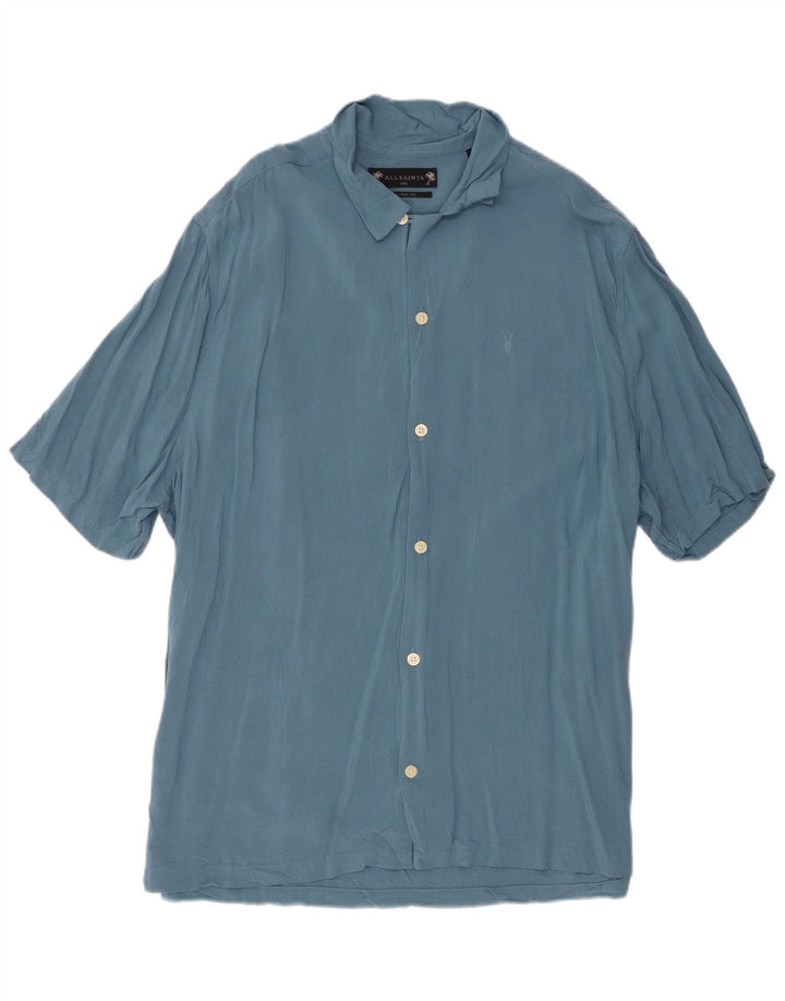 All Saints Herre Relaxed Fit skjorte 2XL blå viskose