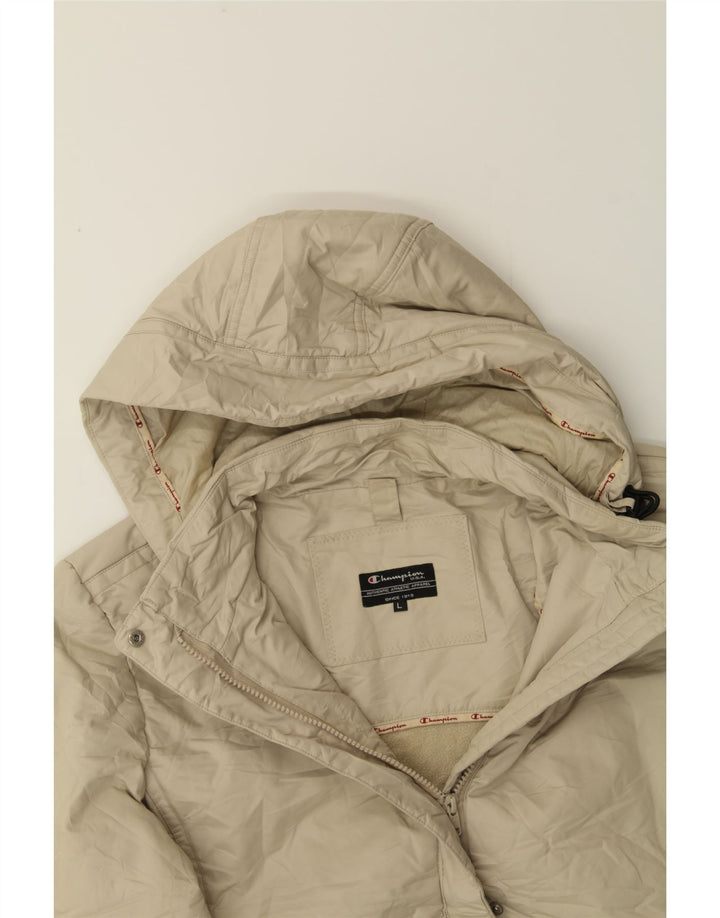 CHAMPION Womens Hooded Windbreaker Jacket UK 16 Large Beige Vintage Champion and Second-Hand Champion from Messina Hembry 