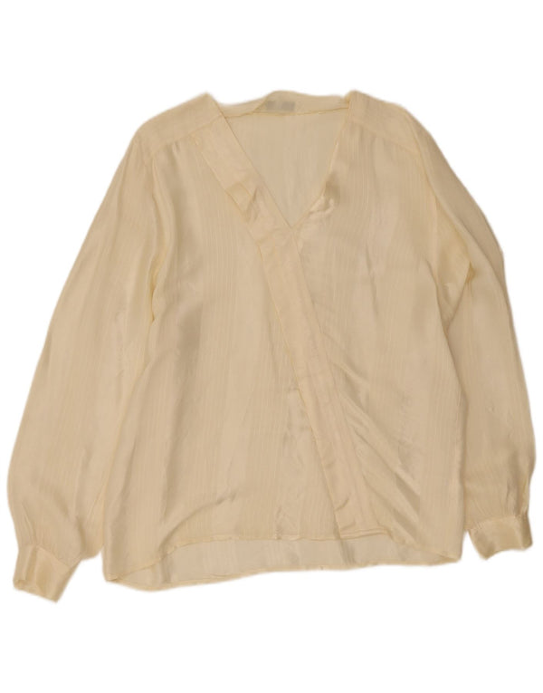 Vintage Dame Langærmet Bluse Top IT 48 XL Gul Nålestribet Acetate