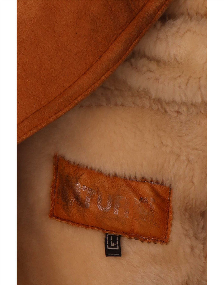Vintage Dame Oversized Shearling Overfrakke UK 16 Large Beige