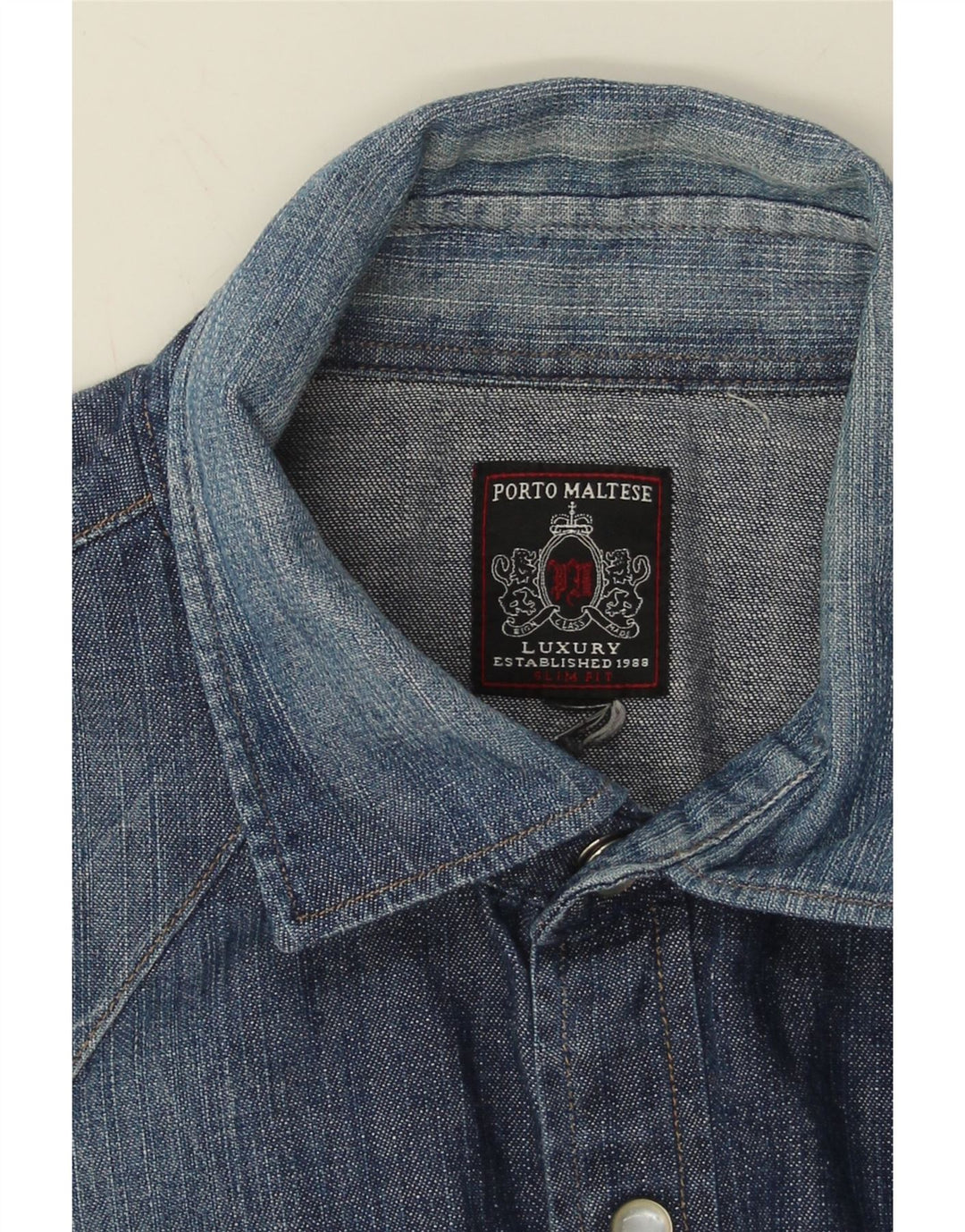 VINTAGE Mens Slim Fit Denim Shirt Medium Blue Vintage Vintage and Second-Hand Vintage from Messina Hembry 