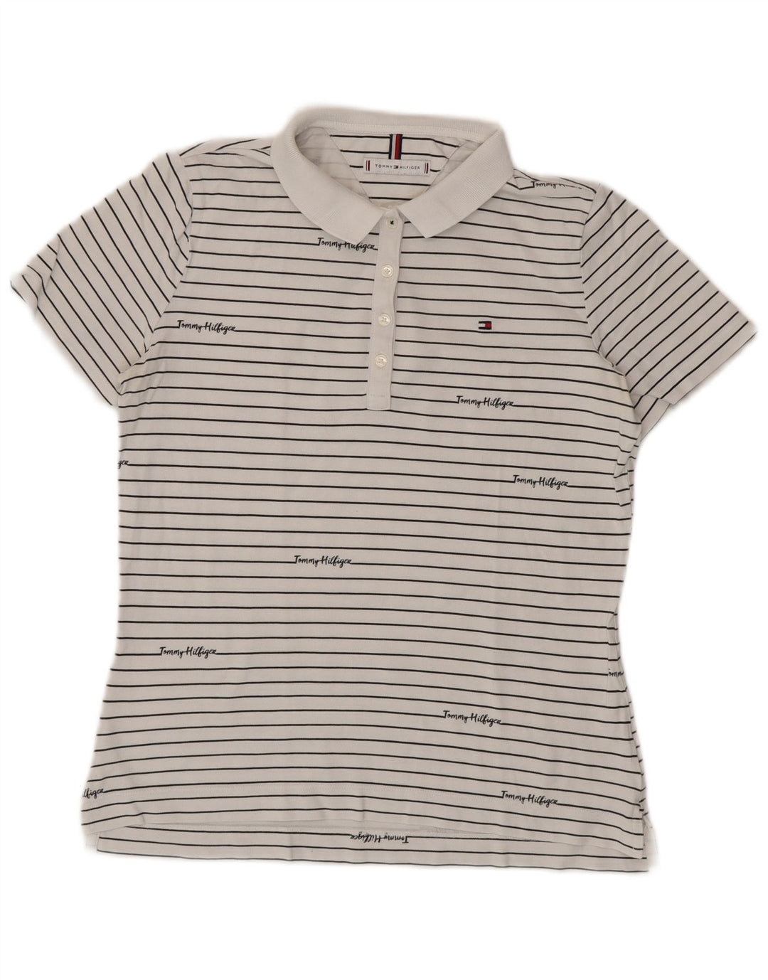 TOMMY HILFIGER Grafisk poloshirt til kvinder UK 14 Mellem hvid stribet