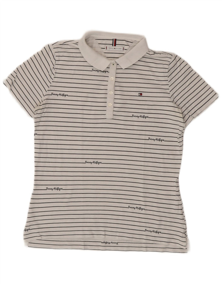 TOMMY HILFIGER Grafisk poloshirt til kvinder UK 14 Mellem hvid stribet