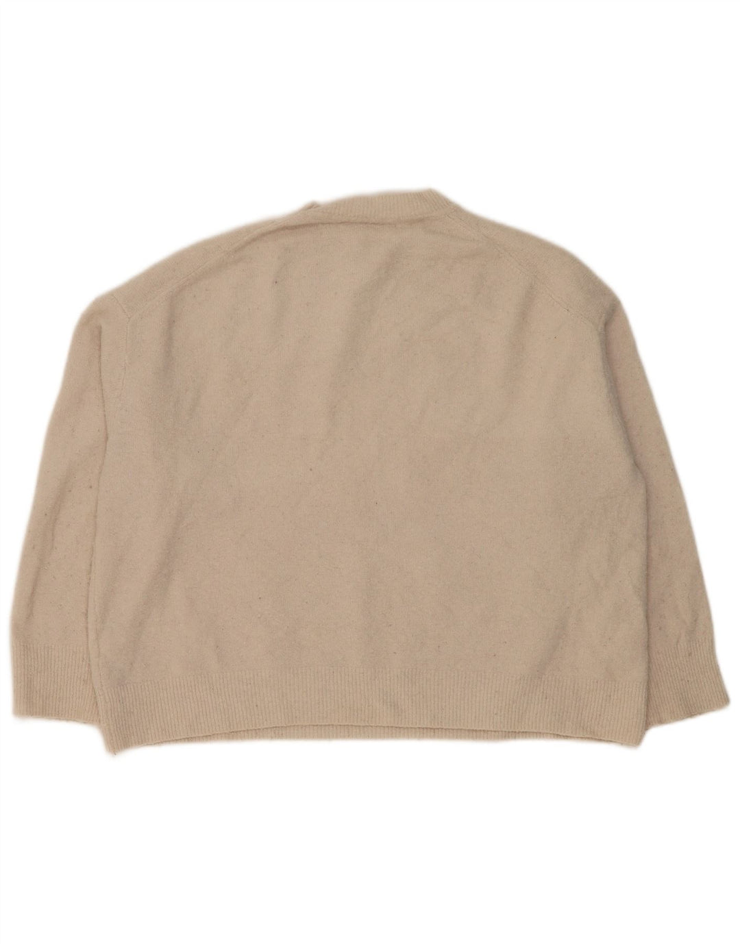 Zara Womens Crop Oversized Crew Neck Jumper Sweater UK 14 Medium Beige