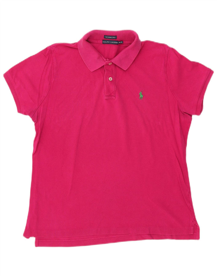 RALPH LAUREN Dame Skinny Polo Shirt UK 18 XL Pink Bomuld