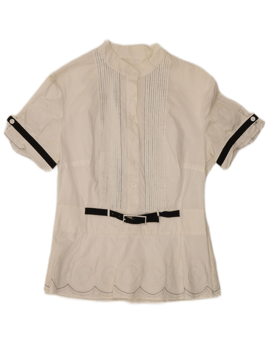 Karen Millen Dame bluse Top UK 12 Medium White Paisley Cotton