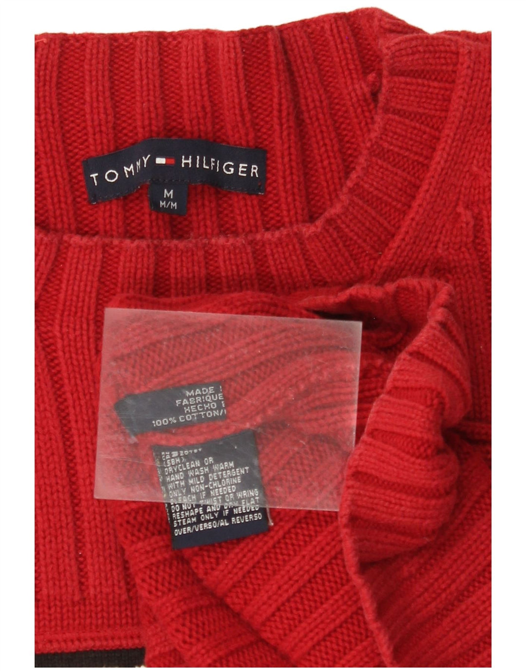 TOMMY HILFIGER grafisk sweater med rund hals til kvinder UK 14 Medium Rød