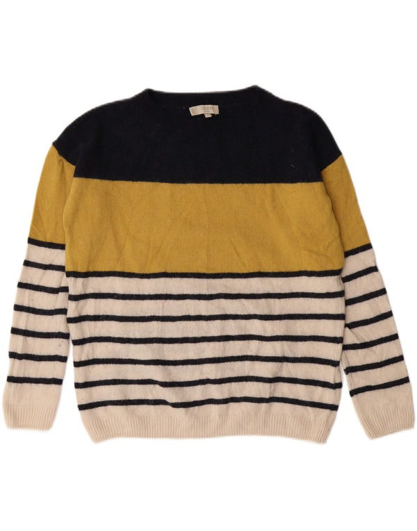 HOBBS Dame Boat Neck Jumper Sweater UK 10 Lille gul stribet uld