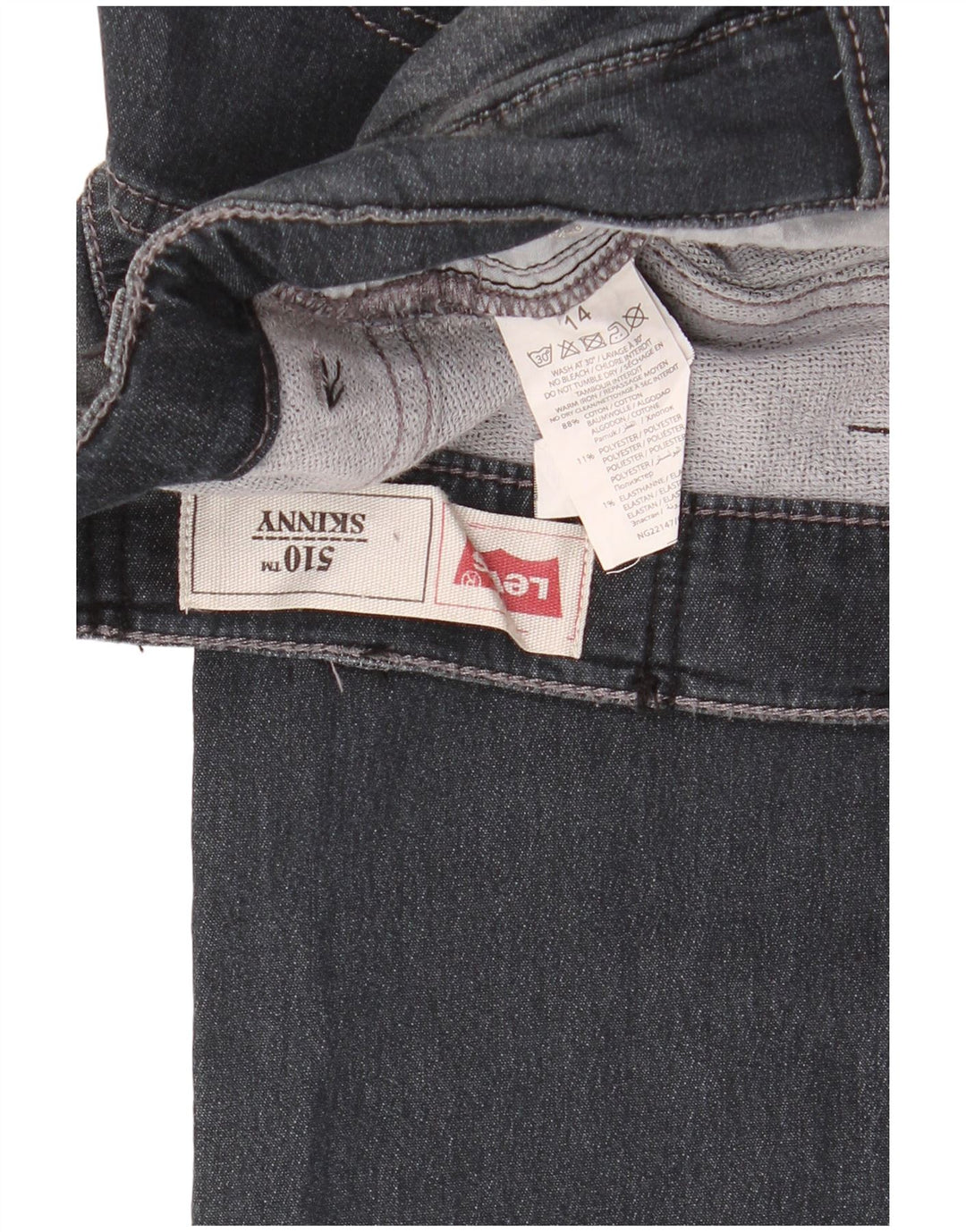 LEVI'S Girls 510 Skinny Jeans 13-14 år W30 L30 Sort Bomuld