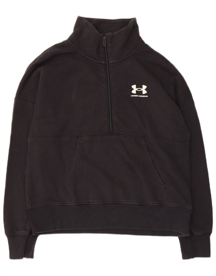 Under Armour Dame Oversized Zip Neck Sweatshirt Jumper UK 10 Small Black