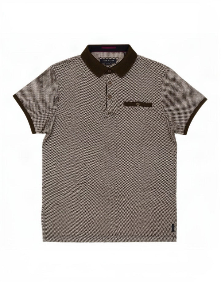 Ted Baker Herre poloskjorte str. 3 Medium Khaki Geometrisk Bomuld
